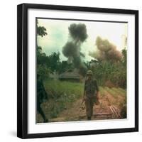 US Marines Walk Away from Blown Up Viet Cong Base, May 1966-null-Framed Photo