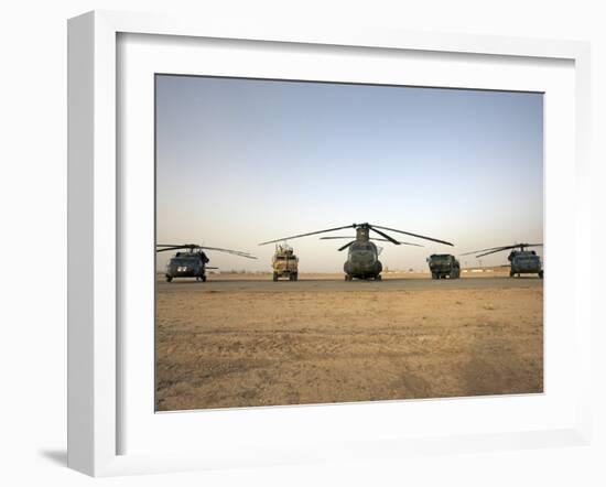 US Military Vehicles and Aircraft Lined Up on the Taxiway at Camp Speicher, Iraq-null-Framed Premium Photographic Print