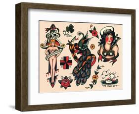 US Navy and Sailor Tattoos, Authentic Vintage Tatooo Flash by Norman Collins, aka, Sailor Jerry-Piddix-Framed Art Print