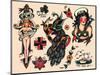 US Navy and Sailor Tattoos, Authentic Vintage Tatooo Flash by Norman Collins, aka, Sailor Jerry-Piddix-Mounted Art Print