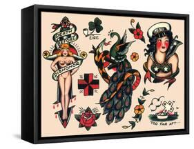 US Navy and Sailor Tattoos, Authentic Vintage Tatooo Flash by Norman Collins, aka, Sailor Jerry-Piddix-Framed Stretched Canvas
