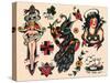 US Navy and Sailor Tattoos, Authentic Vintage Tatooo Flash by Norman Collins, aka, Sailor Jerry-Piddix-Stretched Canvas