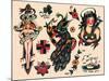 US Navy and Sailor Tattoos, Authentic Vintage Tatooo Flash by Norman Collins, aka, Sailor Jerry-Piddix-Mounted Art Print