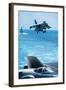 US Navy Corsair Jet Preparing for Landing on Carrier-null-Framed Photographic Print