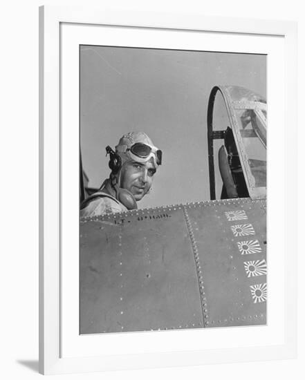 US Navy Flying Ace Lt. Edward H. O'Hare Sitting in His Plane-Ralph Morse-Framed Photographic Print