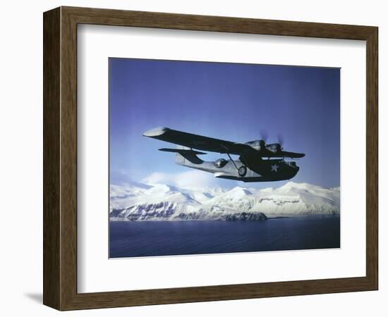 Us Navy Pby Catalina Bomber in Flight-null-Framed Photographic Print