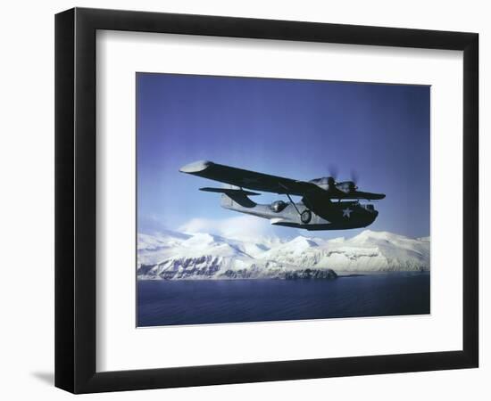 Us Navy Pby Catalina Bomber in Flight-null-Framed Photographic Print