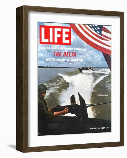US Navy Presence on Mekong River During Vietnam War, January 13, 1967-Larry Burrows-Framed Photographic Print