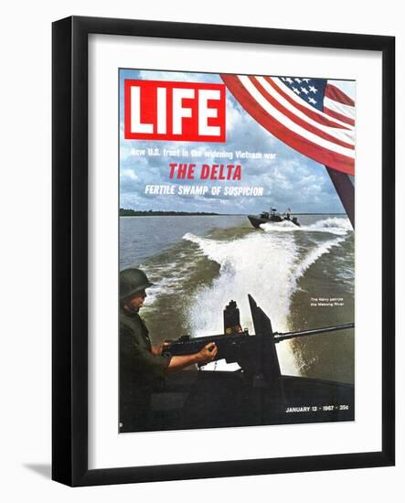 US Navy Presence on Mekong River During Vietnam War, January 13, 1967-Larry Burrows-Framed Photographic Print