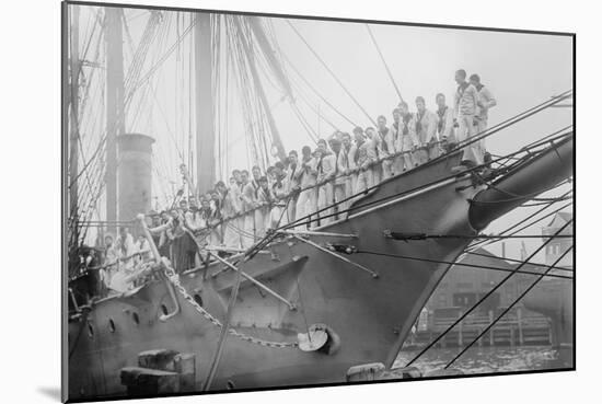 Us Navy Sailors on the Newport Training Ship Lined Up on Bowsprit-null-Mounted Art Print