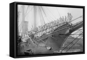 Us Navy Sailors on the Newport Training Ship Lined Up on Bowsprit-null-Framed Stretched Canvas