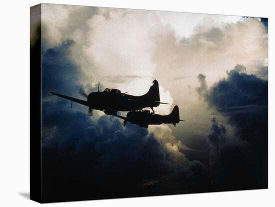 US Navy SBD Dauntless Dive Bombers in Flight-null-Stretched Canvas