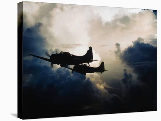 US Navy SBD Dauntless Dive Bombers in Flight-null-Stretched Canvas