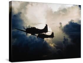 US Navy SBD Dauntless Dive Bombers in Flight-null-Stretched Canvas