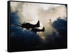 US Navy SBD Dauntless Dive Bombers in Flight-null-Framed Stretched Canvas