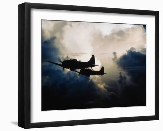 US Navy SBD Dauntless Dive Bombers in Flight-null-Framed Photographic Print