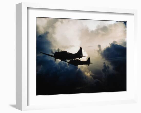 US Navy SBD Dauntless Dive Bombers in Flight-null-Framed Photographic Print