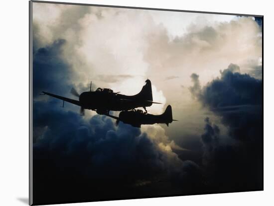 US Navy SBD Dauntless Dive Bombers in Flight-null-Mounted Photographic Print