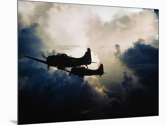 US Navy SBD Dauntless Dive Bombers in Flight-null-Mounted Photographic Print