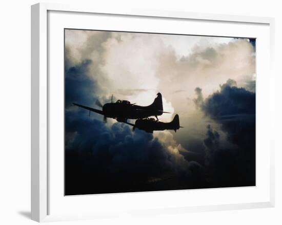 US Navy SBD Dauntless Dive Bombers in Flight-null-Framed Photographic Print