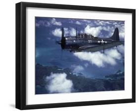 US Navy SBD Dauntless in Flight During Palau Islands Air Raid Attack-J^ R^ Eyerman-Framed Photographic Print