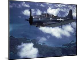 US Navy SBD Dauntless in Flight During Palau Islands Air Raid Attack-J^ R^ Eyerman-Mounted Photographic Print