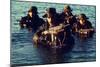 US Navy SEAL Team Emerges from Water During Warfare Training, Dec. 1, 1986-null-Mounted Photo