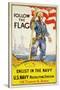 US Navy Vintage Poster - Follow the Flag-Lantern Press-Stretched Canvas