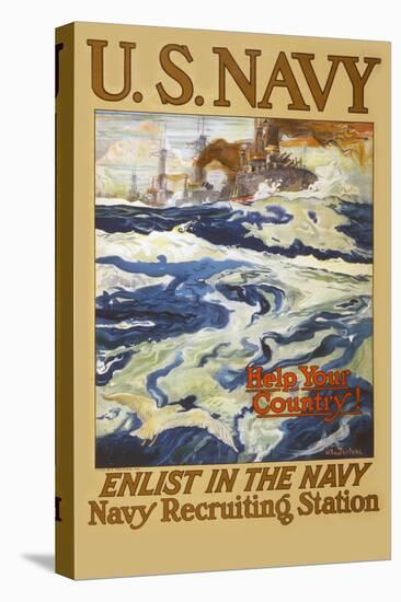 US Navy Vintage Poster - Help Your Country-Lantern Press-Stretched Canvas