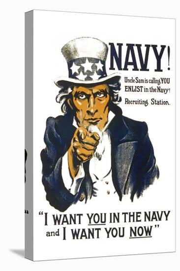 US Navy Vintage Poster - I Want YOU in the Navy-Lantern Press-Stretched Canvas