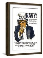 US Navy Vintage Poster - I Want YOU in the Navy-Lantern Press-Framed Art Print