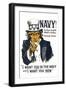 US Navy Vintage Poster - I Want YOU in the Navy-Lantern Press-Framed Art Print