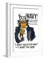 US Navy Vintage Poster - I Want YOU in the Navy-Lantern Press-Framed Art Print