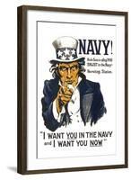 US Navy Vintage Poster - I Want YOU in the Navy-Lantern Press-Framed Art Print