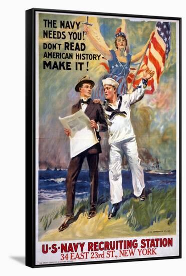 US Navy Vintage Poster - the Navy Needs You-Lantern Press-Framed Stretched Canvas