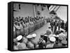 US Officers Line Deck of USS Missouri as Japanese Delegation Prepares to Sign Surrender Documents-Carl Mydans-Framed Stretched Canvas