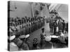 US Officers Line Deck of USS Missouri as Japanese Delegation Prepares to Sign Surrender Documents-Carl Mydans-Stretched Canvas