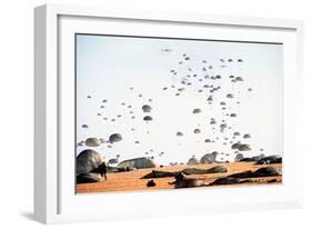 US Paratroopers Land at Palmerola Air Base in Honduras During Exercises, Jan. 1988-null-Framed Photo