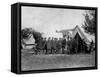 US Pres. Abraham Lincoln Standing on Campsite with Group of Federal Officers on Battlefield-Alexander Gardner-Framed Stretched Canvas