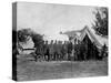 US Pres. Abraham Lincoln Standing on Campsite with Group of Federal Officers on Battlefield-Alexander Gardner-Stretched Canvas