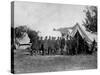 US Pres. Abraham Lincoln Standing on Campsite with Group of Federal Officers on Battlefield-Alexander Gardner-Stretched Canvas