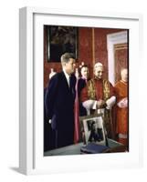 US Pres. Kennedy Meeting with Newly Crowned Pope Paul VI in the Pontiff's Library-John Dominis-Framed Photographic Print