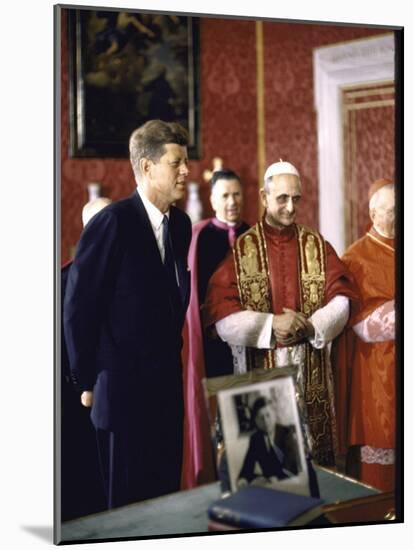 US Pres. Kennedy Meeting with Newly Crowned Pope Paul VI in the Pontiff's Library-John Dominis-Mounted Photographic Print