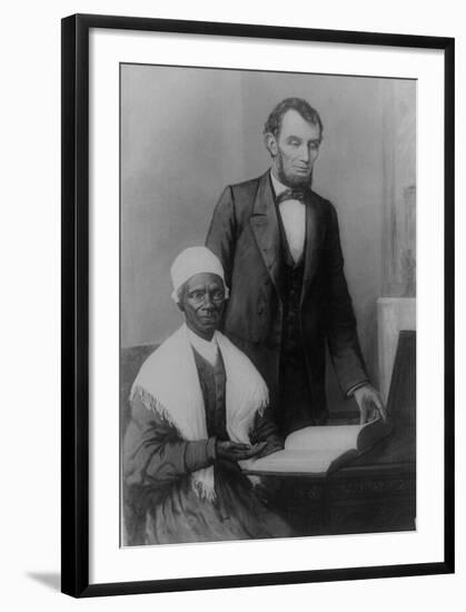 US President Abraham Lincoln at the White House in 1861 with Sojourner Truth-null-Framed Giclee Print