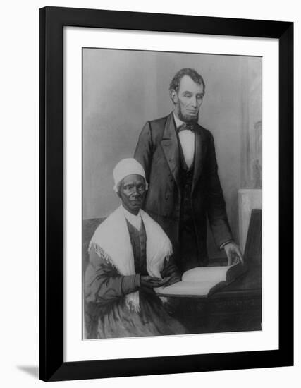 US President Abraham Lincoln at the White House in 1861 with Sojourner Truth-null-Framed Giclee Print