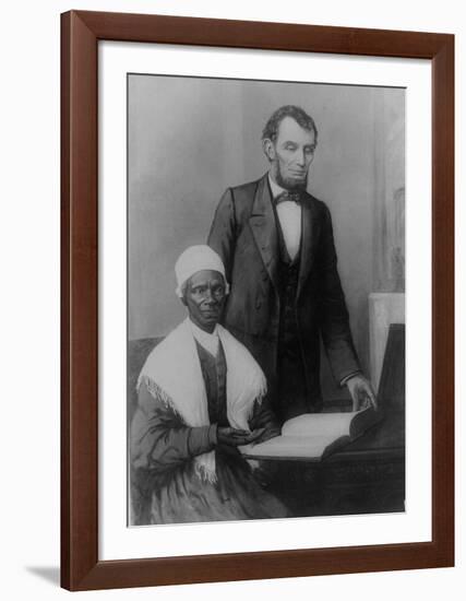 US President Abraham Lincoln at the White House in 1861 with Sojourner Truth-null-Framed Giclee Print