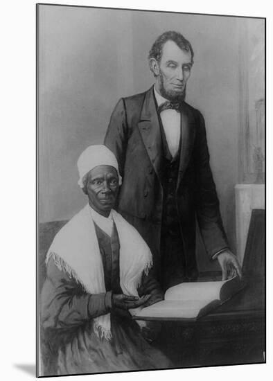 US President Abraham Lincoln at the White House in 1861 with Sojourner Truth-null-Mounted Giclee Print