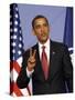 US President Barack Obama Speaking at a Media Conference at the NATO Summit in Strasbourg, France-null-Stretched Canvas