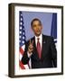 US President Barack Obama Speaking at a Media Conference at the NATO Summit in Strasbourg, France-null-Framed Photographic Print