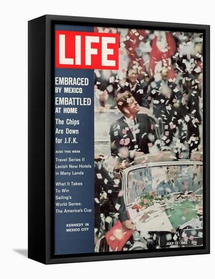US President John F. Kennedy Getting Ticker Tape Reception During a Visit to Mexico, July 13, 1962-John Dominis-Framed Stretched Canvas